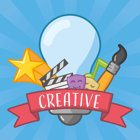 bulb brush art movie idea creativity vector illustrationのイラスト素材