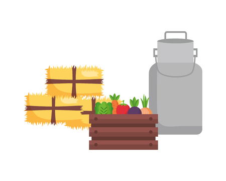 vegetables bales of hay and milk can farm vector illustrationのイラスト素材