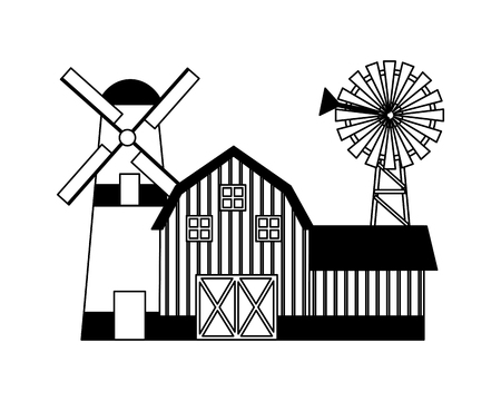 barn windmill house rural farm vector illustrationのイラスト素材