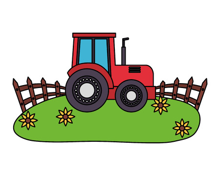 tractor in the grass farm vector illustrationのイラスト素材