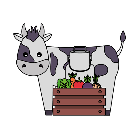 cow milk can and vegetables farm vector illustrationのイラスト素材