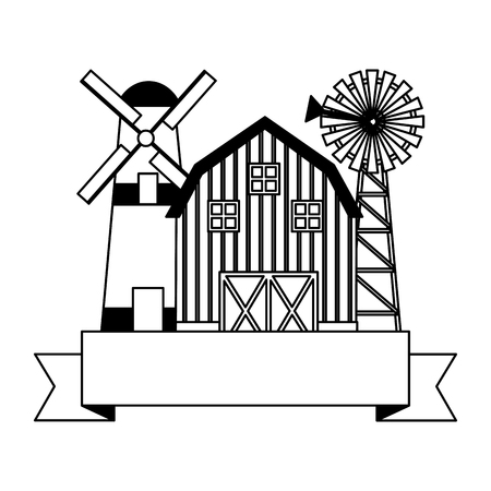 barn windmill storage farm emblem vector illustrationのイラスト素材