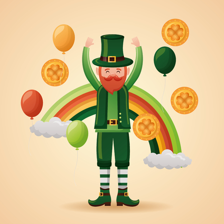 leprechaun with rainbow balloons coins happy st patricks day vector illustrationのイラスト素材