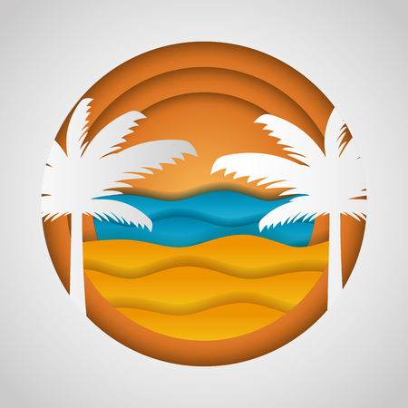 beach palms sea paper origami landscape vector illustrationのイラスト素材