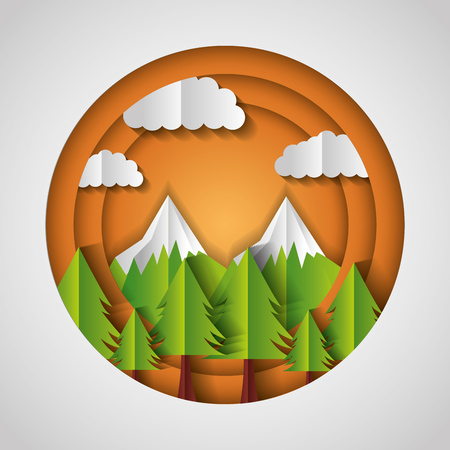 pine trees mountains paper origami landscape vector illustrationのイラスト素材