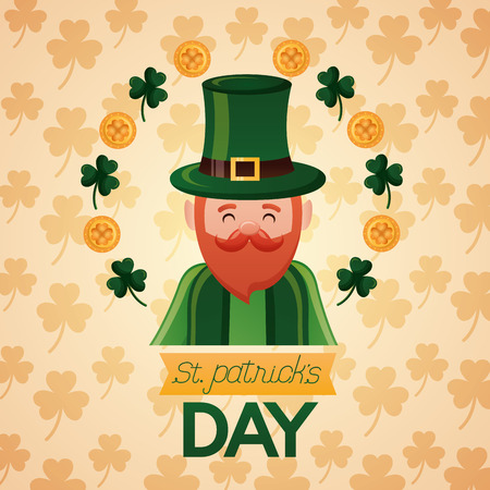 leprechaun wreath coins clovers happy st patricks day vector illustrationのイラスト素材