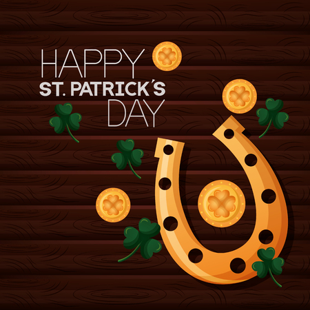 gold horseshoe coins and clovers happy st patricks day vector illustrationのイラスト素材