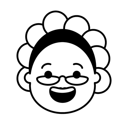 happy old woman face on white background vector illustration black and whiteのイラスト素材