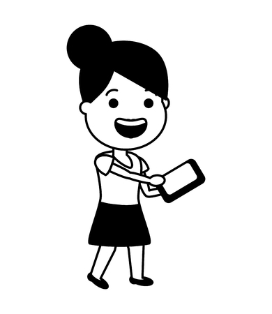woman using cellphone tech device vector illustration black and whiteのイラスト素材