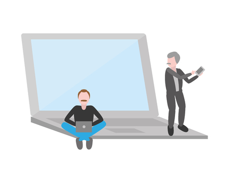 men using laptop and cellphone tech device vector illustrationのイラスト素材