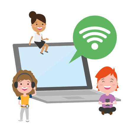 people with smartphone laptop internet tech device vector illustrationのイラスト素材