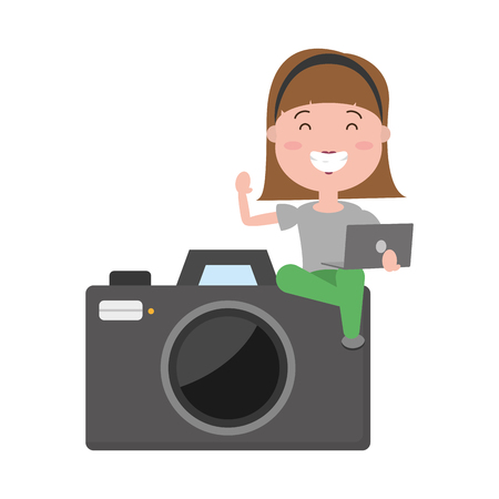 woman sitting on camera with laptop tech device vector illustrationのイラスト素材