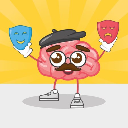 cartoon brain with theater masks creativity vector illustrationのイラスト素材