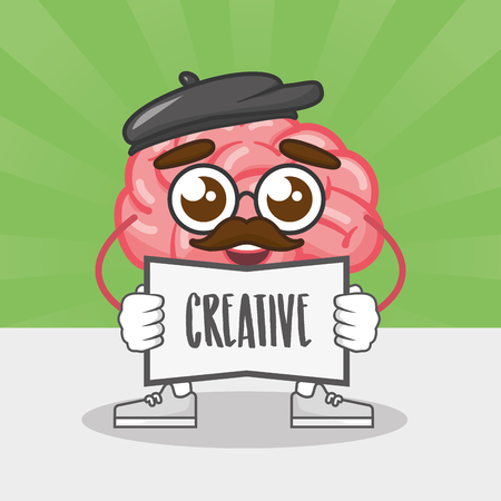 cartoon brain holding creativity card vector illustrationのイラスト素材