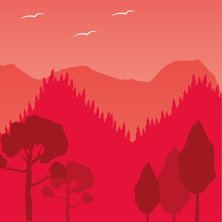 mountains trees forest wanderlust landscape vector illustrationのイラスト素材