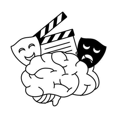 cartoon brain with theater masks creativity vector illustrationのイラスト素材