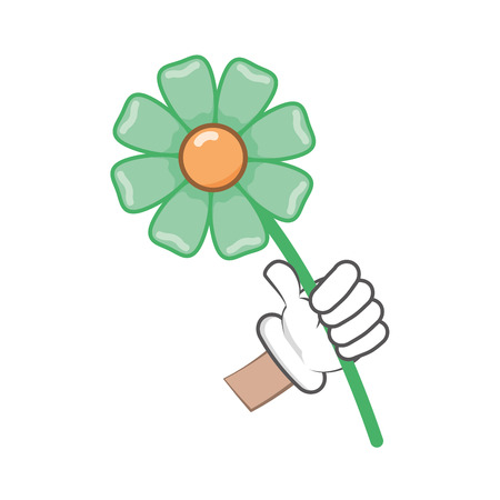 cartoon hand with flower on white background vector illustrationのイラスト素材