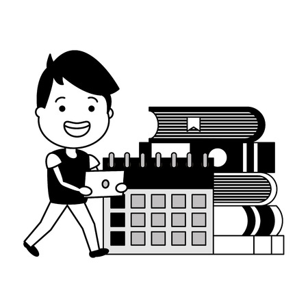 young guy with laptop calendar and books tech vector illustrationのイラスト素材