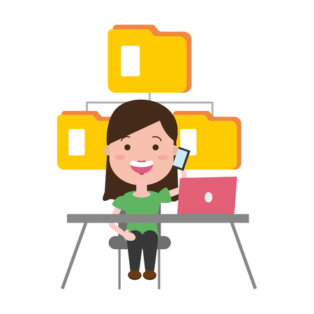 woman working office laptop data folder tech vector illustrationのイラスト素材