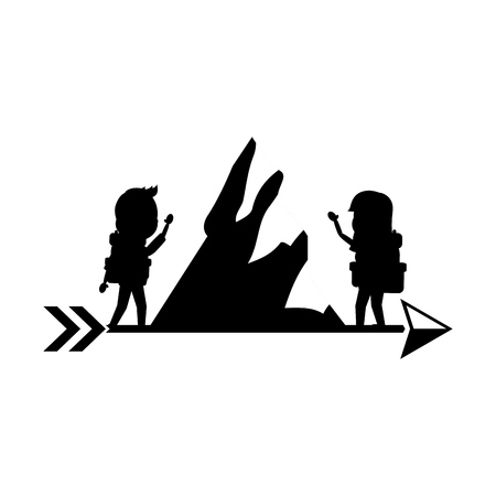 people mountain arrow portrait wanderlust retro vector illustrationのイラスト素材