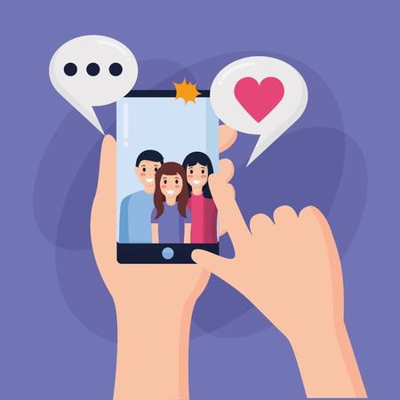 hands with mobile people taking selfie vector illustrationのイラスト素材