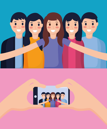 happy people group taking selfie vector illustrationのイラスト素材