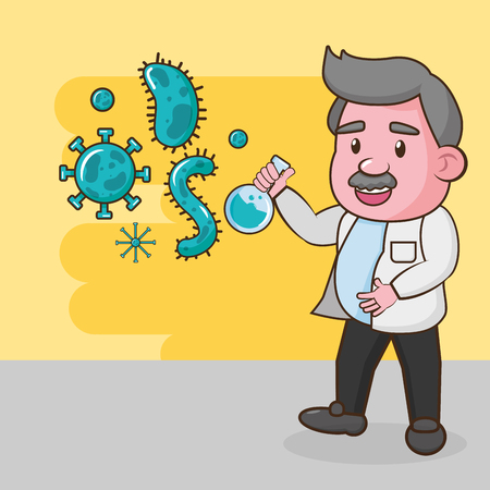 scientific sample bacteria cells flask laboratory science vector illustrationのイラスト素材
