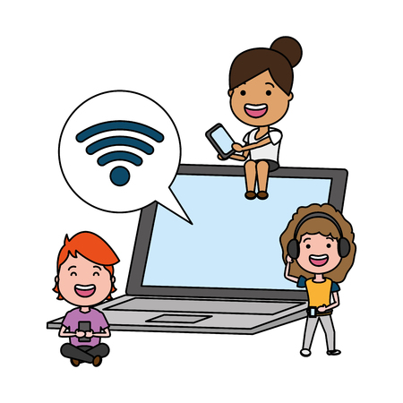 people with smartphone laptop internet tech device vector illustrationのイラスト素材