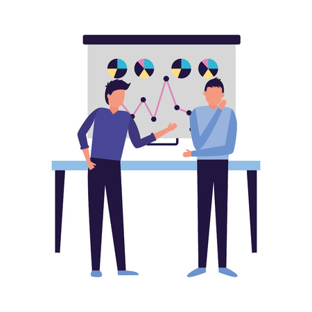 two man board presentation chart business work vector illustrationのイラスト素材