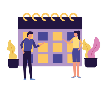 man and woman calendar planning business work vector illustrationのイラスト素材