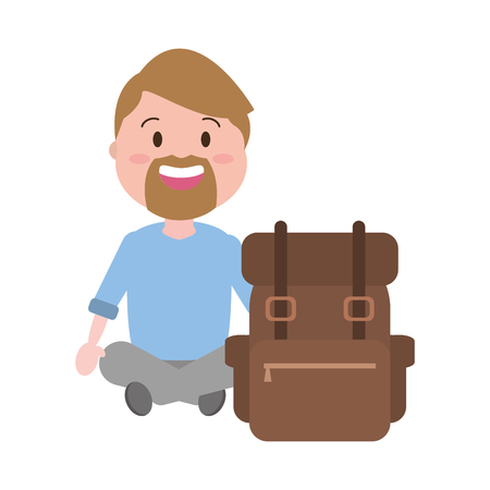 man tourist travel bag cartoon vector illustrationのイラスト素材