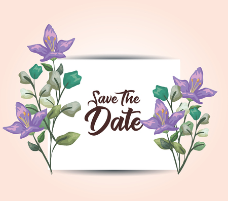 botanic card with exotic flowers plants and leaves vector illustrationのイラスト素材