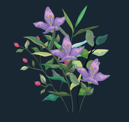 tropical flowers plants with natural leaves vector illustrationのイラスト素材