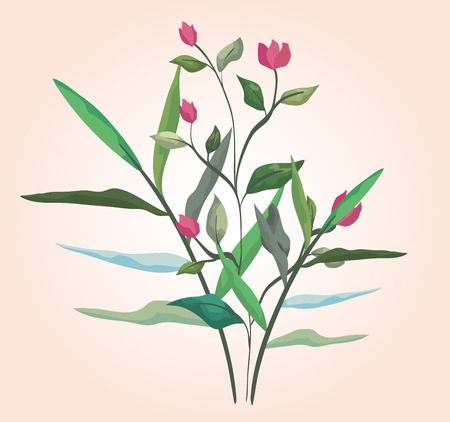 nature flowers plants with branches leaves vector illustrationのイラスト素材