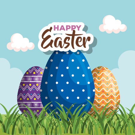easter eggs with figures decoration to celebration vector illustrationのイラスト素材