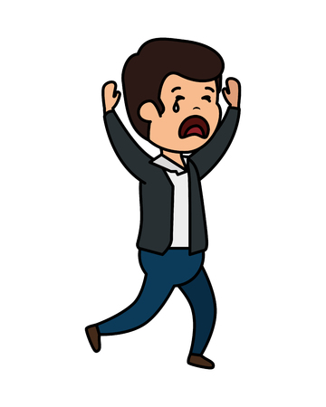 young sad man crying character vector illustration designのイラスト素材