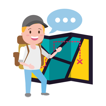 young man with map travel bag tourist vector illustrationのイラスト素材