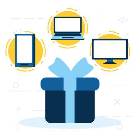 online shopping computer mobile tablet gift vector illustrationのイラスト素材