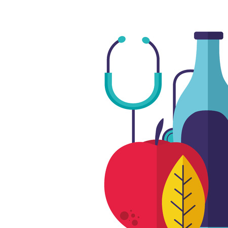 world health apple water medical stethoscope vector illustrationのイラスト素材