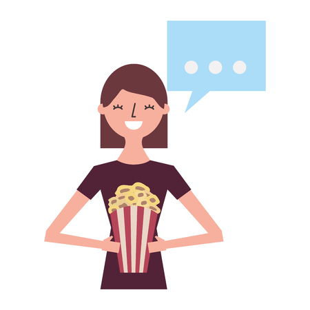 woman holding popcorn speech bubble vector illustrationのイラスト素材