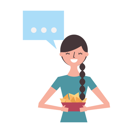 woman holding popcorn speech bubble vector illustrationのイラスト素材