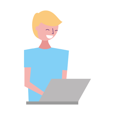 young man using laptop digital vector illustrationのイラスト素材