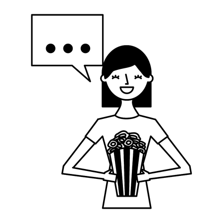 woman holding popcorn speech bubble vector illustrationのイラスト素材