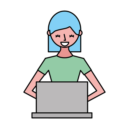 young woman using laptop technology vector illustrationのイラスト素材