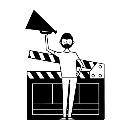 man holding speaker clapboard  movie vector illustrationのイラスト素材
