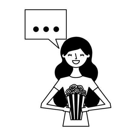 woman holding popcorn speech bubble vector illustrationのイラスト素材