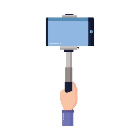 hand with cellphone in stick selfie vector illustrationのイラスト素材