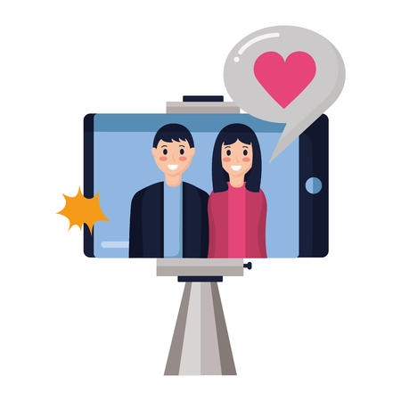 people taking selfie smartphone with stick vector illustrationのイラスト素材