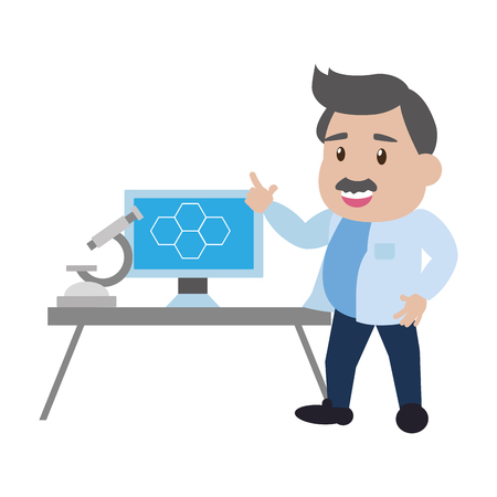scientific professor computer molecule laboratory science vector illustrationのイラスト素材