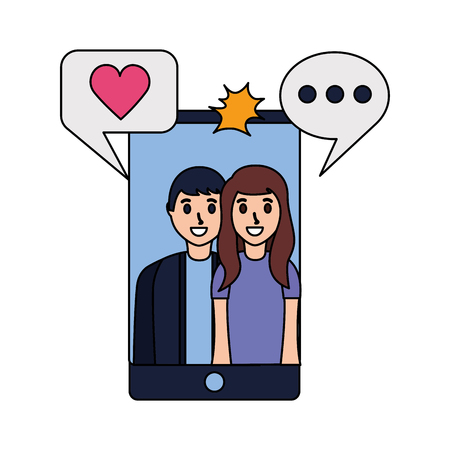 smiling couple taking selfie with mobile vector illustrationのイラスト素材